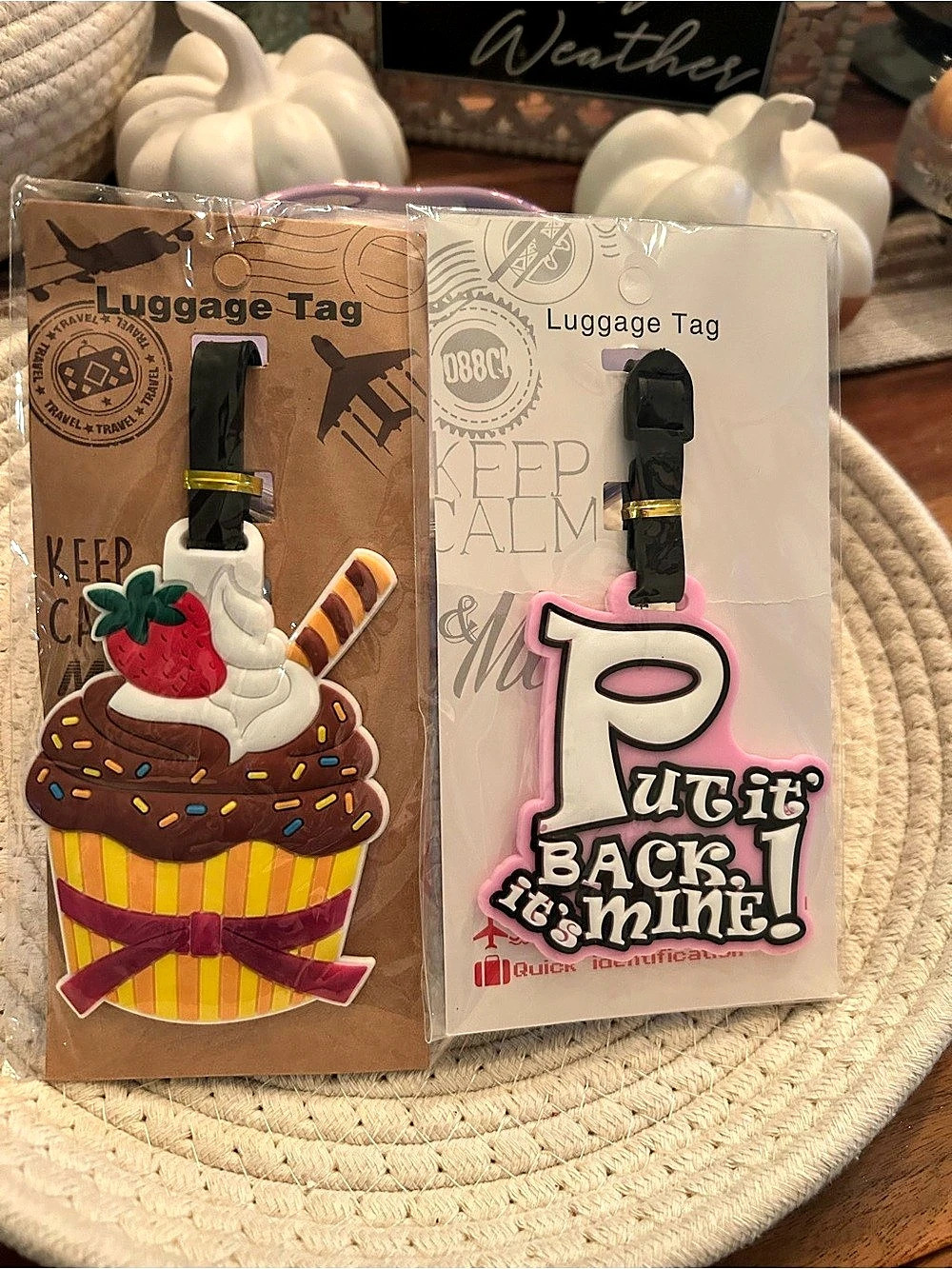 Luggage Tags Pink & Brown